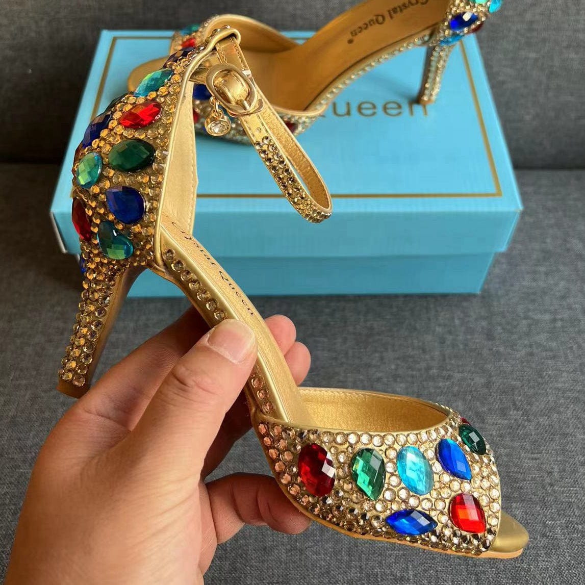 S4828F  7cm Fish Mouth High Heel Shallow Mouth Buckle Large Size Round Toe Crystal Rhinestone Stiletto  bride shoes wedding