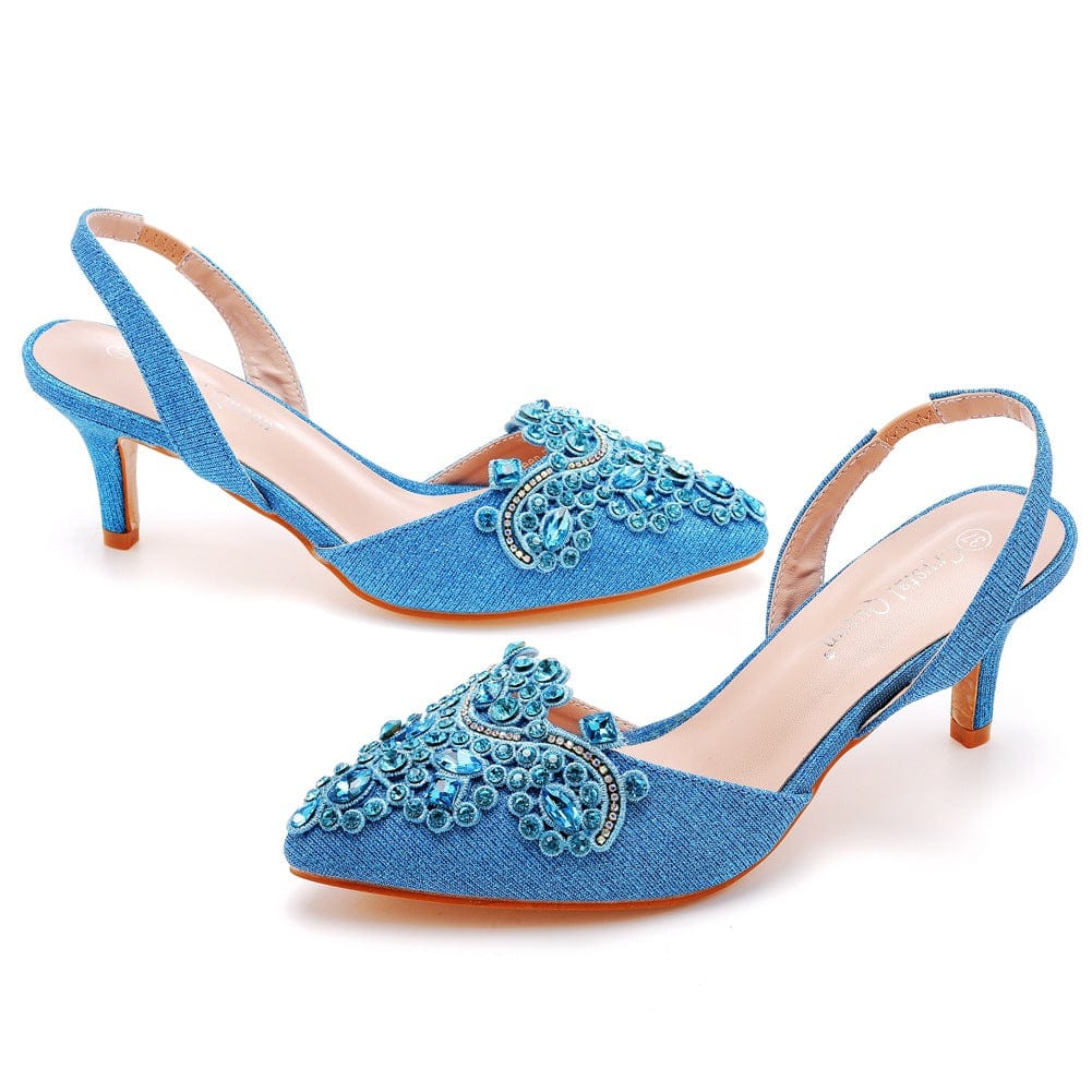 S4829F High quality custom 6cm shallow mouth pointy toe discoloration cloth stiletto large size banquet girls wedding shoes