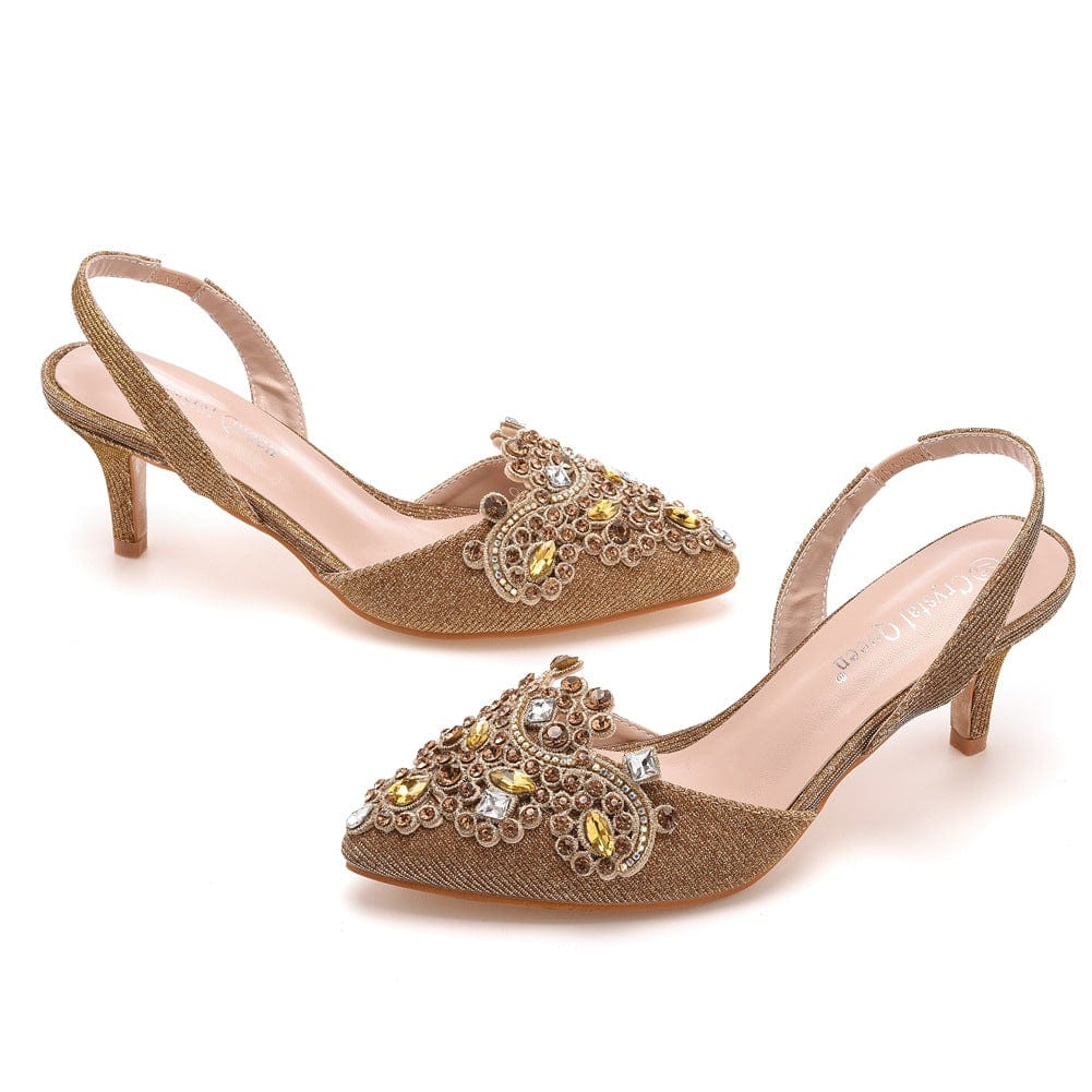 S4829F High quality custom 6cm shallow mouth pointy toe discoloration cloth stiletto large size banquet girls wedding shoes