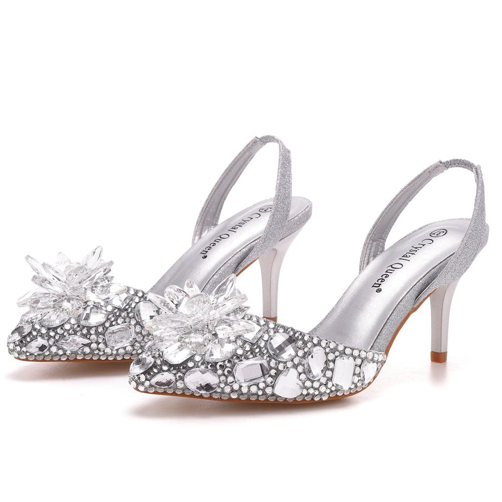 S4830F  7cm Fish Mouth women Shallow Mouth Buckle Large Size Round Toe Crystal Rhinestone Stiletto  wedding high heel shoes
