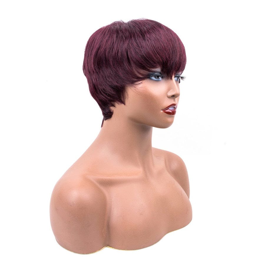 same length with picture / 99J Short Wigs For Women Human Hair Burgundy Color Full Machine Made Human Hair Wig Pixie Cut Wig