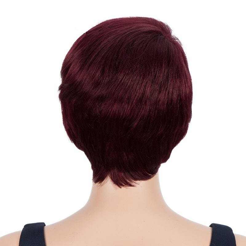 same length with picture / 99J Short Wigs For Women Human Hair Burgundy Color Full Machine Made Human Hair Wig Pixie Cut Wig