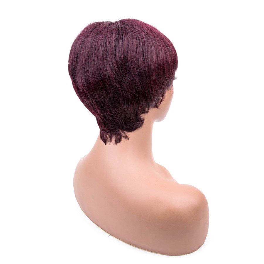 same length with picture / 99J Short Wigs For Women Human Hair Burgundy Color Full Machine Made Human Hair Wig Pixie Cut Wig