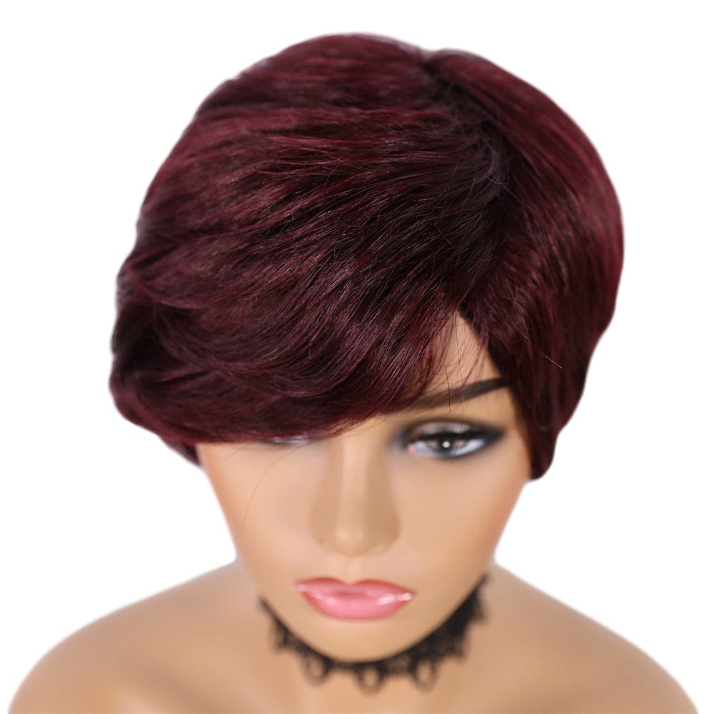 same length with picture / 99J Short Wigs For Women Human Hair Burgundy Color Full Machine Made Human Hair Wig Pixie Cut Wig