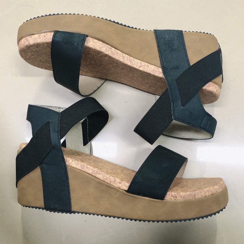 Sandalias Mujer Elastic Design Comfortable Cork Chaussure Femme Platform Shoes Women Wedge Heel Sandals EVA PU Rubber 1 Pair