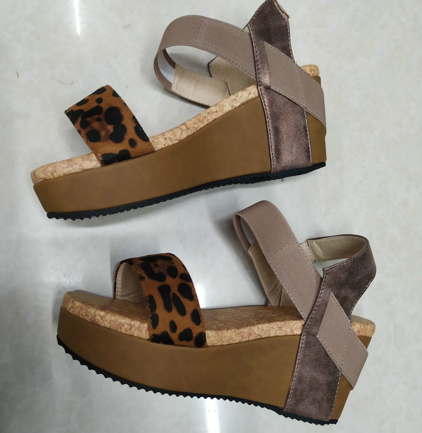 Sandalias Mujer Elastic Design Comfortable Cork Chaussure Femme Platform Shoes Women Wedge Heel Sandals EVA PU Rubber 1 Pair