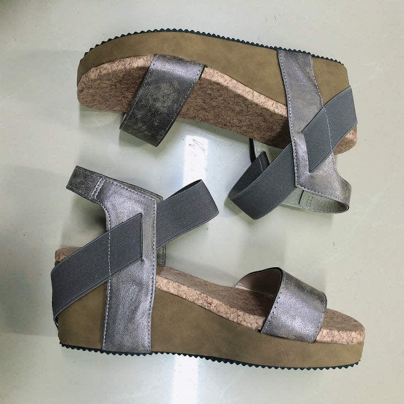Sandalias Mujer Elastic Design Comfortable Cork Chaussure Femme Platform Shoes Women Wedge Heel Sandals EVA PU Rubber 1 Pair