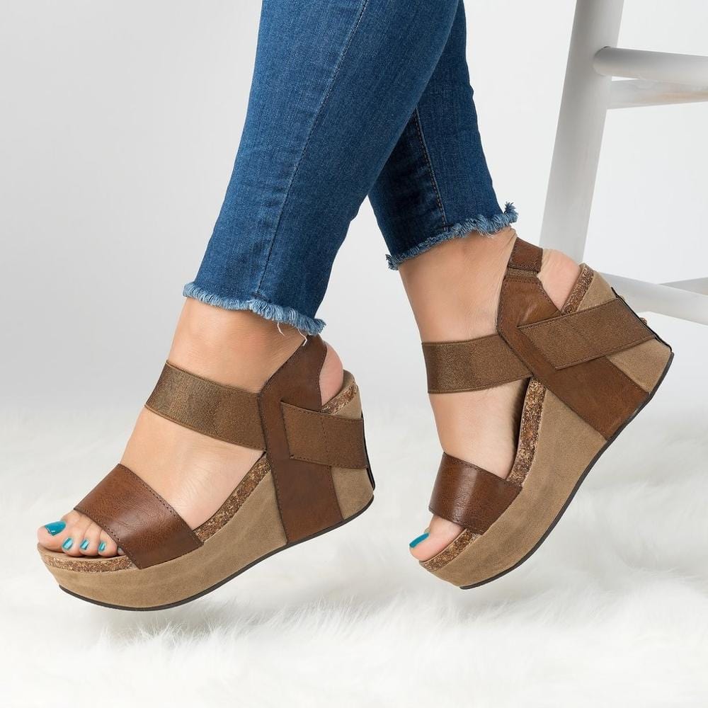 Sandalias Mujer Elastic Design Comfortable Cork Chaussure Femme Platform Shoes Women Wedge Heel Sandals EVA PU Rubber 1 Pair