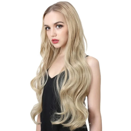 SARLA 30 Inch Long Afro Water Body Wave Natural Synthetic Invisible Clip in Hair Extension 3/4 Half Wigs U Part Wigs With Clips