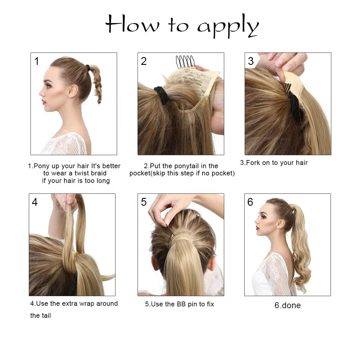 SARLA Long Naturel Curly Hairpieces Invisible Clip In Wrap Around Instant  Ponytail Synthetic Hair Tails Ponytails Extensions