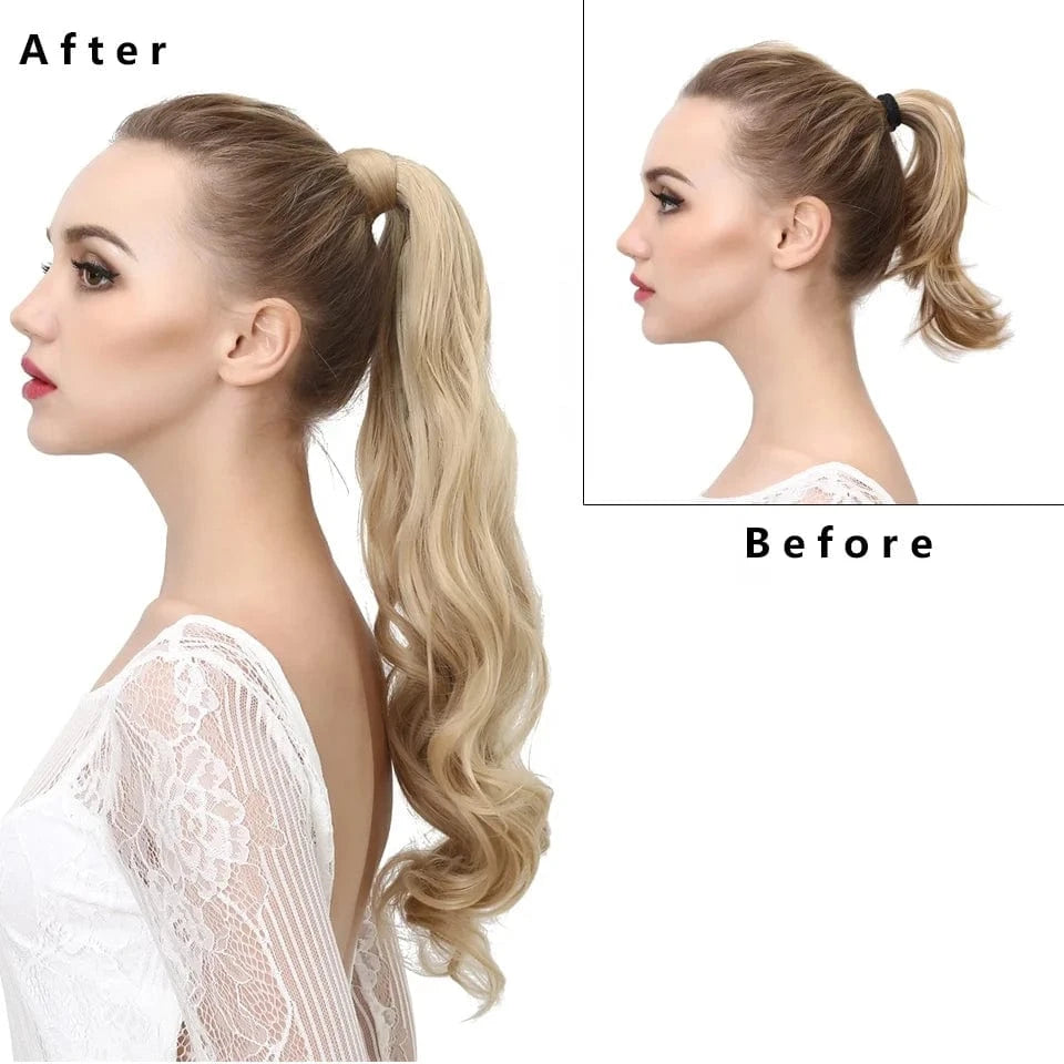 SARLA Long Naturel Curly Hairpieces Invisible Clip In Wrap Around Instant  Ponytail Synthetic Hair Tails Ponytails Extensions