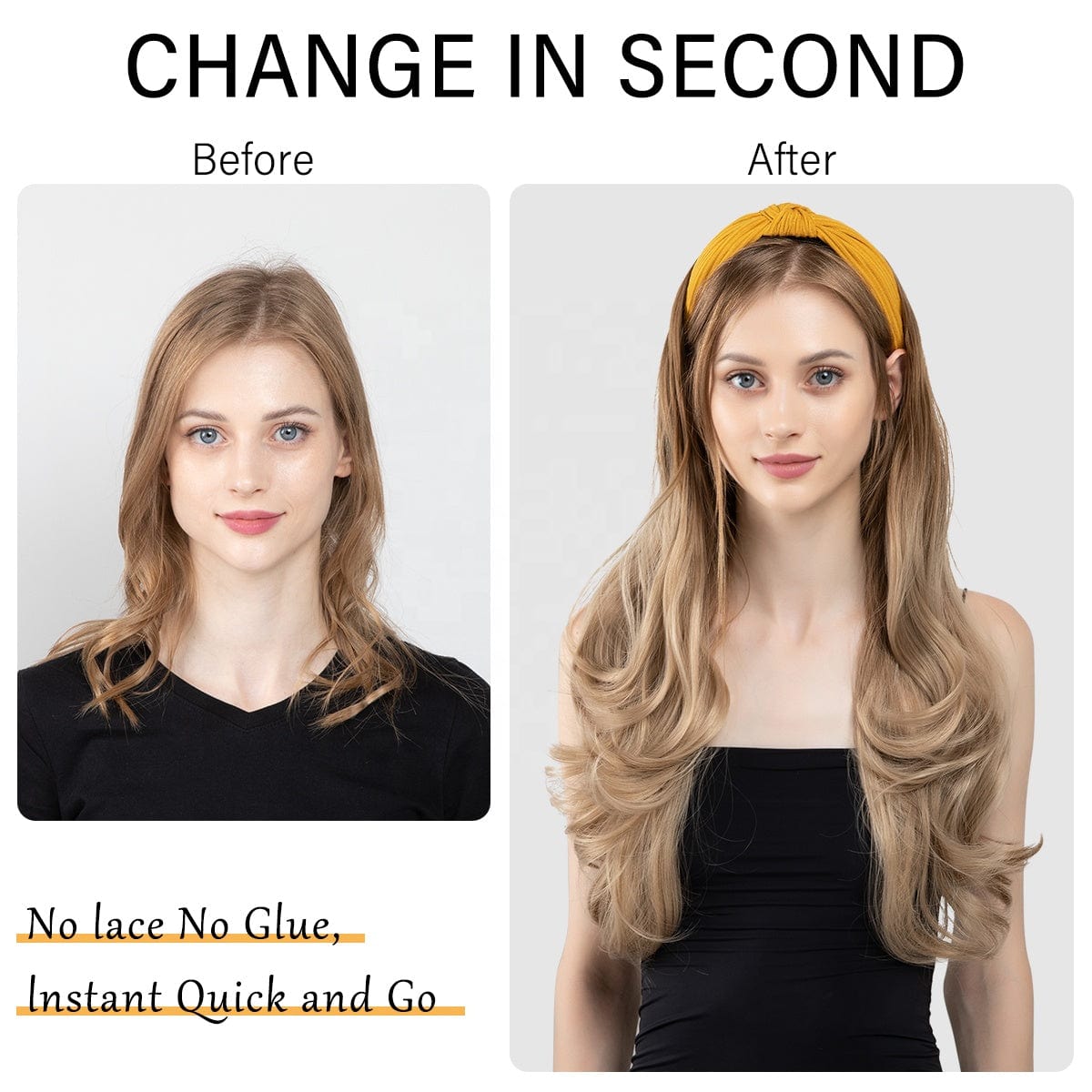 SARLA Synthetic Curly Ombre Elastic Hairband Wigs With Headband Attached Colored Long Pixie Headband Wig Girl Headband Bow
