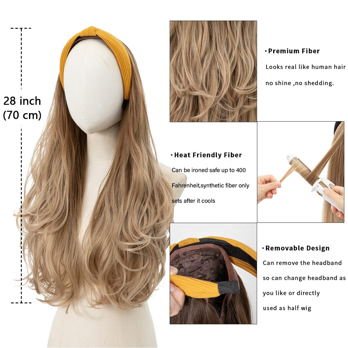 SARLA Synthetic Curly Ombre Elastic Hairband Wigs With Headband Attached Colored Long Pixie Headband Wig Girl Headband Bow
