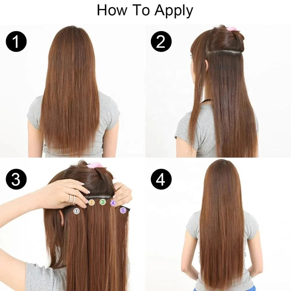 SARLA Wholesale 24" Clip On Hair Extension China Cheap Synthetic Fiber One Piece Ombre Clip Straight Hair Extensions For Girls