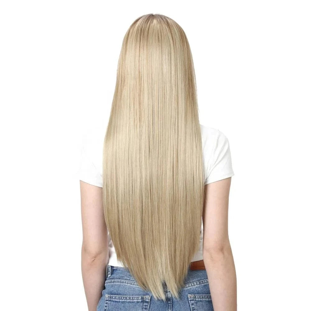 SARLA Wholesale 24" Clip On Hair Extension China Cheap Synthetic Fiber One Piece Ombre Clip Straight Hair Extensions For Girls