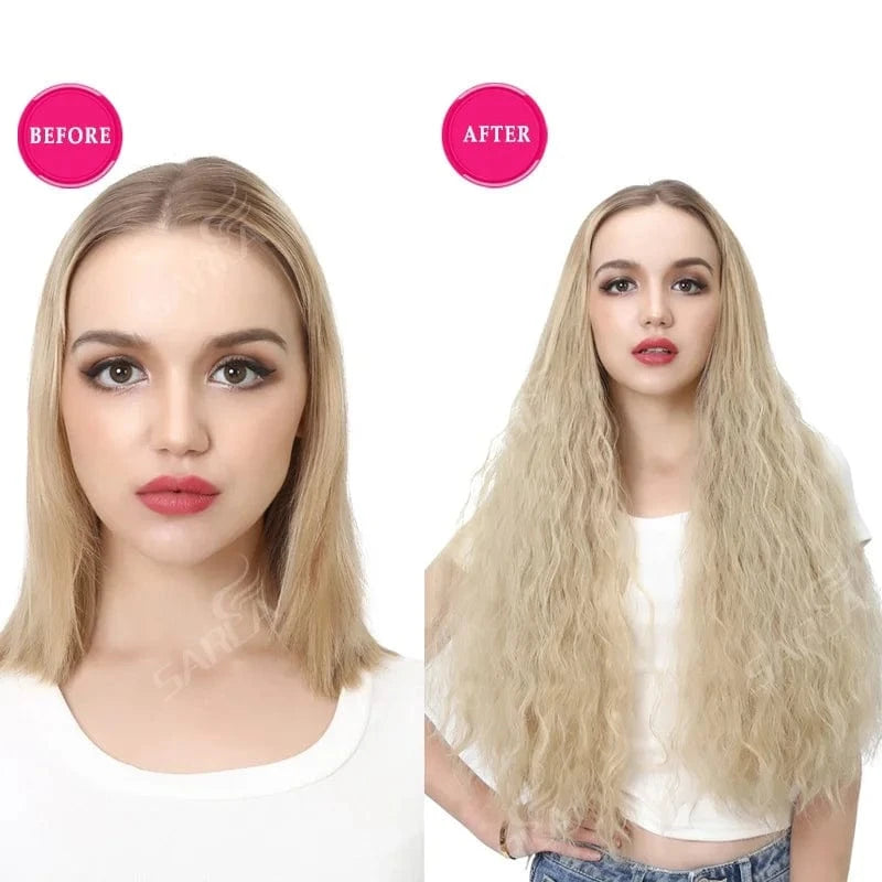 SARLA  Wholesale 30 Inch Synthetic Invisible Natural Deep Wave Kinky Curly  Long Hair Afro U Part 3/4 Half Head Wig Extensions