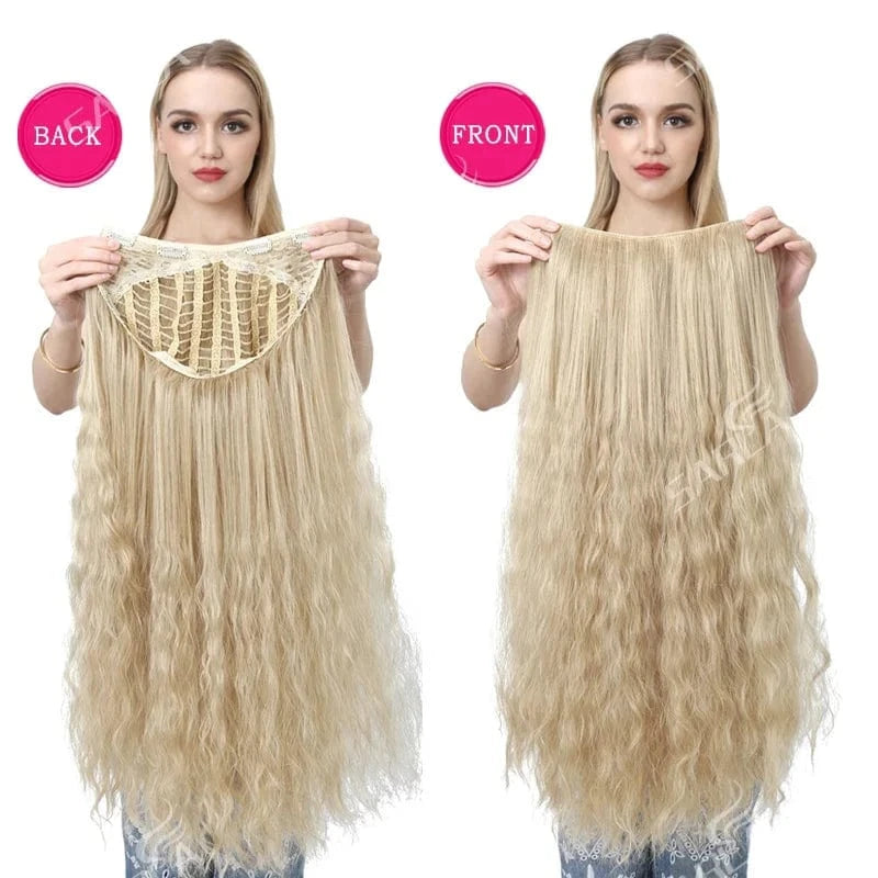 SARLA  Wholesale 30 Inch Synthetic Invisible Natural Deep Wave Kinky Curly  Long Hair Afro U Part 3/4 Half Head Wig Extensions