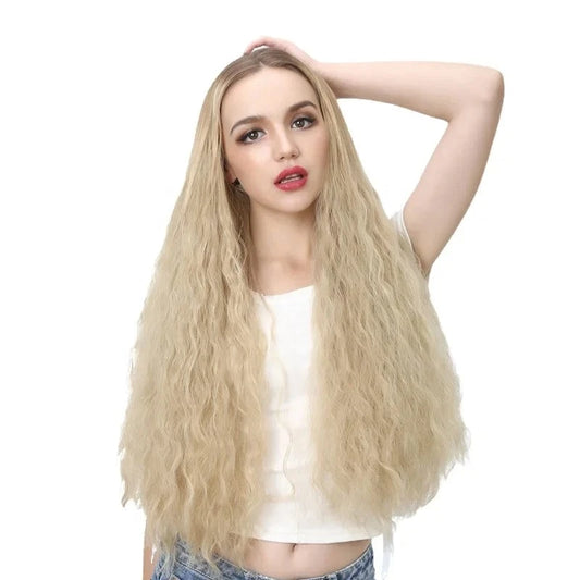 SARLA  Wholesale 30 Inch Synthetic Invisible Natural Deep Wave Kinky Curly  Long Hair Afro U Part 3/4 Half Head Wig Extensions