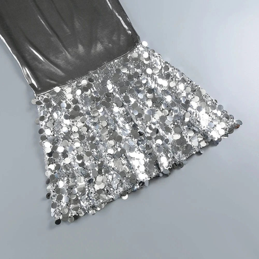 SB2684 Pu Leather Outfits For Women Spaghetti Strap Bodycon Party Wear Sexy Sequin Maxi Dress Elegant