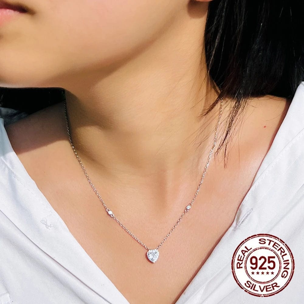 SD003 Simple Design Cubic Zirconia Diamond Jewellery 925 Sterling Silver Small Heart Necklace for Women Fashion Pendant Jewelry