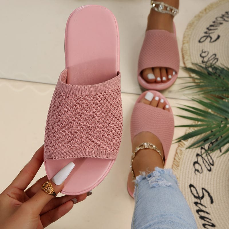 Sell very well in USA Woman fly Knitting weaving home indoor outdoor summer women sandals trending pink slippers for women