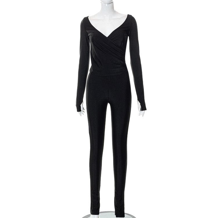 Sexy 2 Two Piece Set Women Outfits 2023 Long Sleeve Crop Top Bodycon Pants Black Party Matching Sets