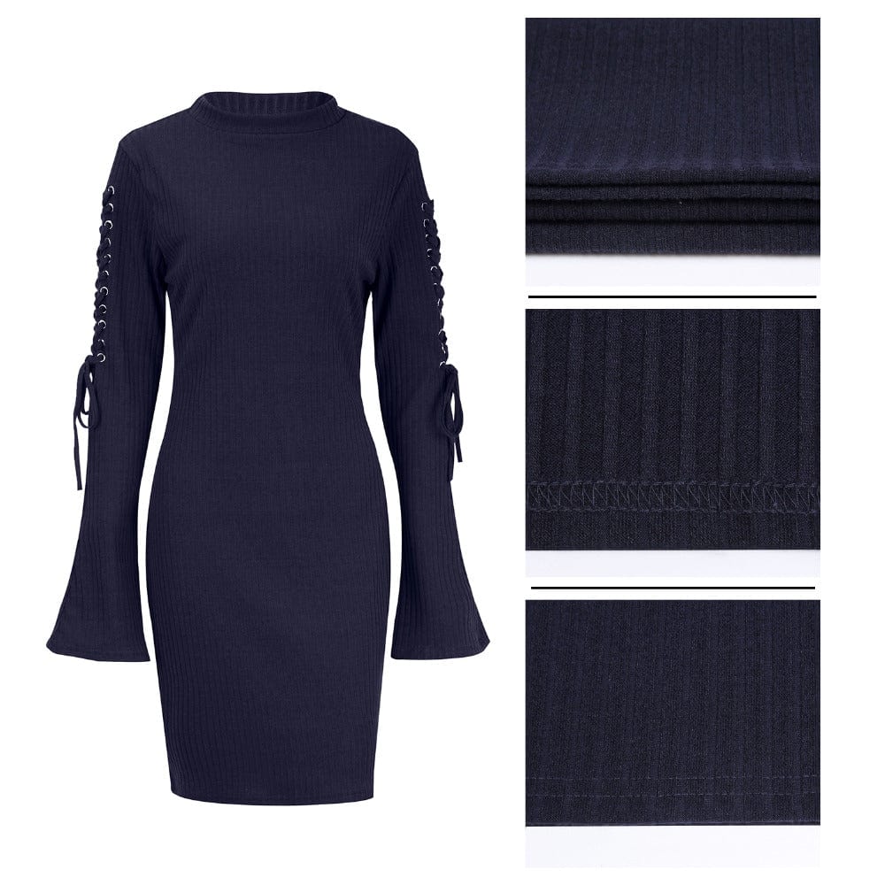 sexy 2022 Autumn Women Night club Dress Sexy Lace Up Bell Sleeve Stand Collar Bodycon Pencil Dresses Plus Size A164