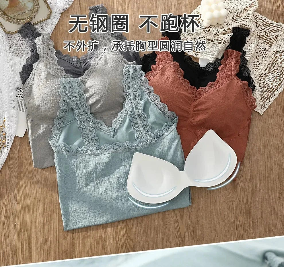 Sexy Built in Bra Tank Top Seamless Underwear Beauty Back Solid Sleeveless Long Vest Padded Crop Tops Bandeau Women Camisoles