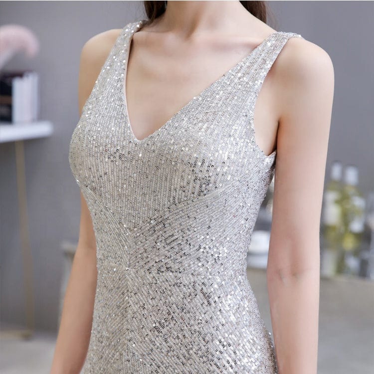Sexy Fashion Sleeveless V Neck Sliver Sequin Jumpsuit Woman Club Bodysuit