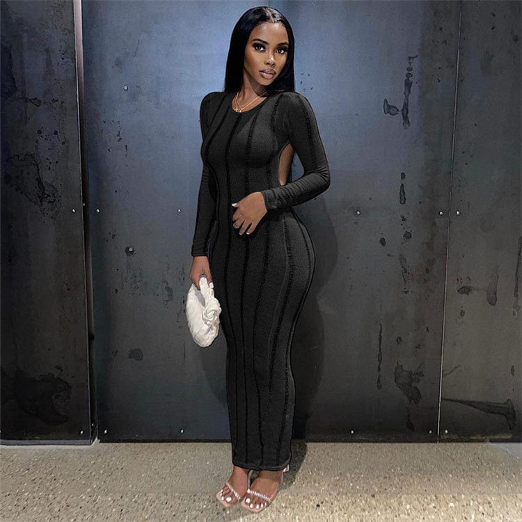 Sexy Knit Hollow Out Bodycon Maxi Dresses Club Outfit For Women 2023 Long Sleeve Backless Party Long Dress