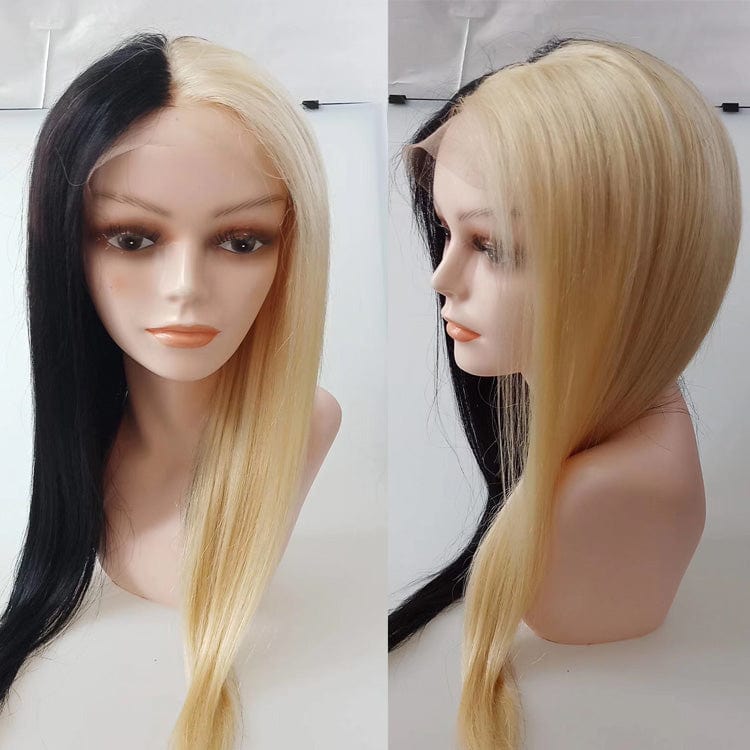Sexy New Design Half Blonde 613 Half Black Hand Made Human Hair Front Lace Wig Baby Hair 150% Density Lace Front Wig For Women