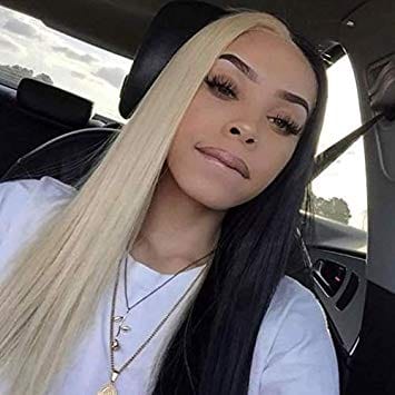 Sexy New Design Half Blonde 613 Half Black Hand Made Human Hair Front Lace Wig Baby Hair 150% Density Lace Front Wig For Women