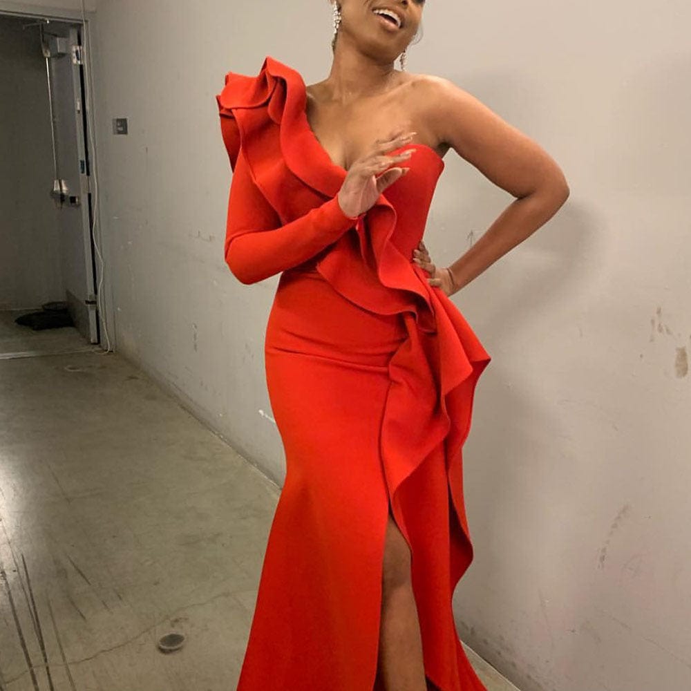 Sexy One Shoulder Backless Asymmetrical Red Maxi Women Evening Dresses