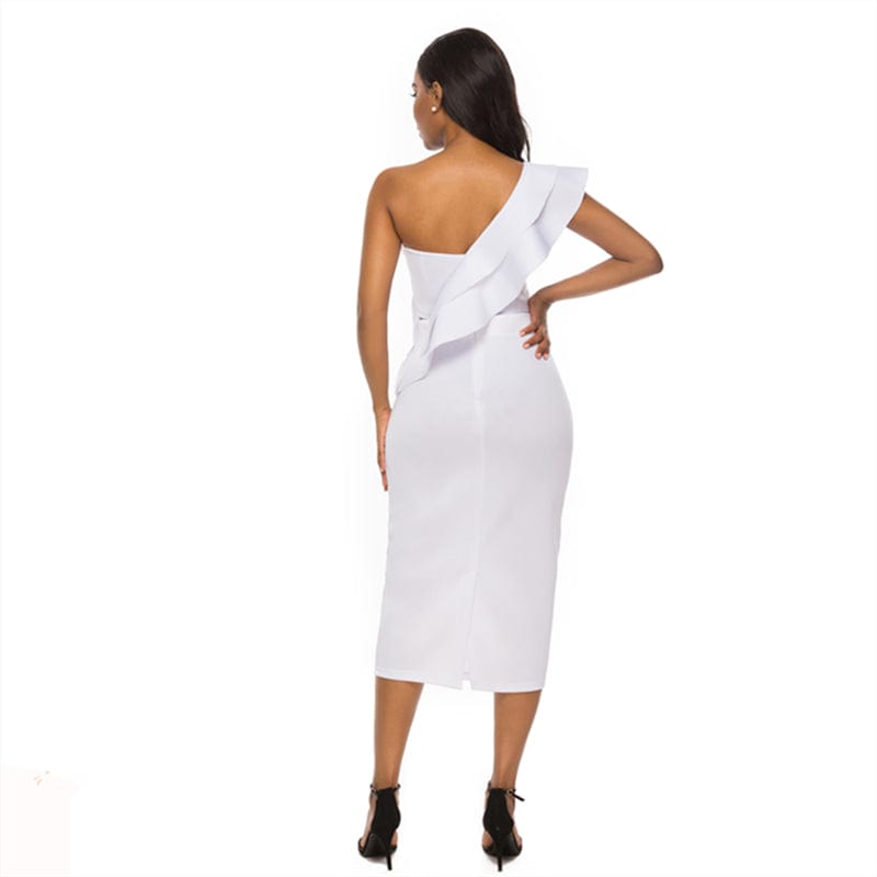 Sexy Ruffle White One Shoulder Patchwork Backless Club Women Crop Tops