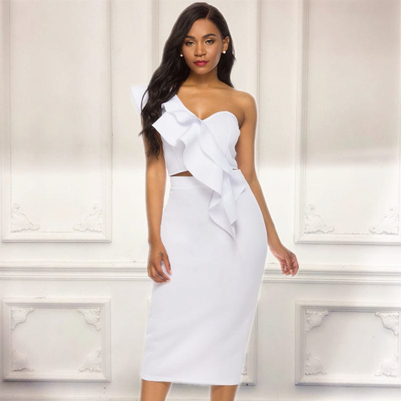 Sexy Ruffle White One Shoulder Patchwork Backless Club Women Crop Tops