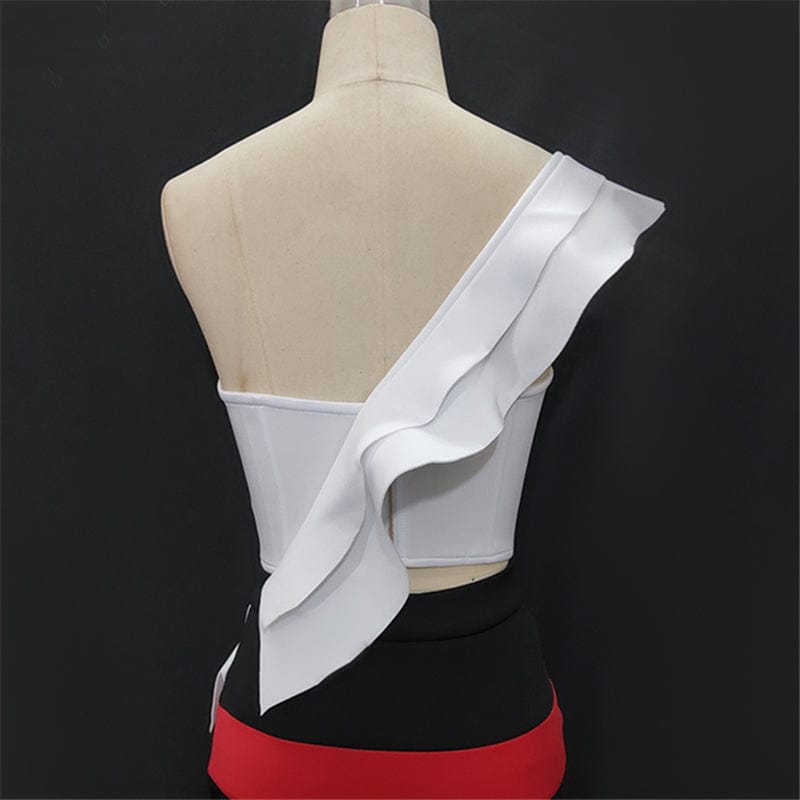 Sexy Ruffle White One Shoulder Patchwork Backless Club Women Crop Tops