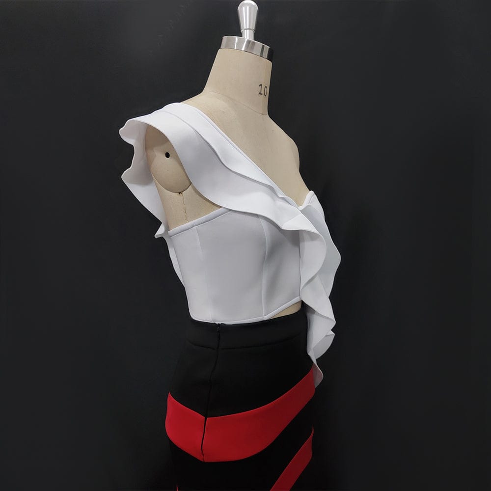 Sexy Ruffle White One Shoulder Patchwork Backless Club Women Crop Tops