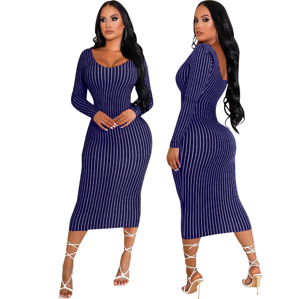 Sexy Stayfree Maxi Dress Fashion Striped Print Women's Midi Dresses
