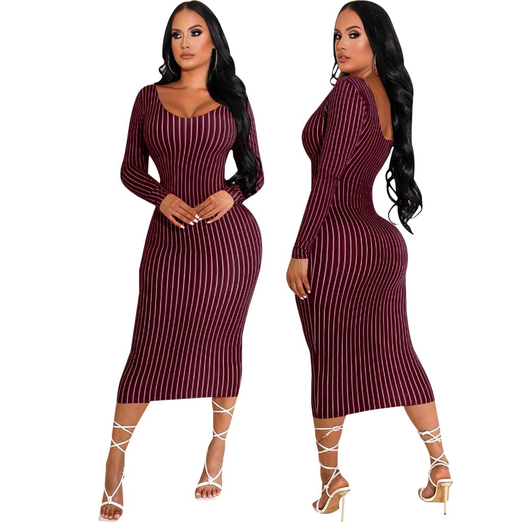 Sexy Stayfree Maxi Dress Fashion Striped Print Women's Midi Dresses