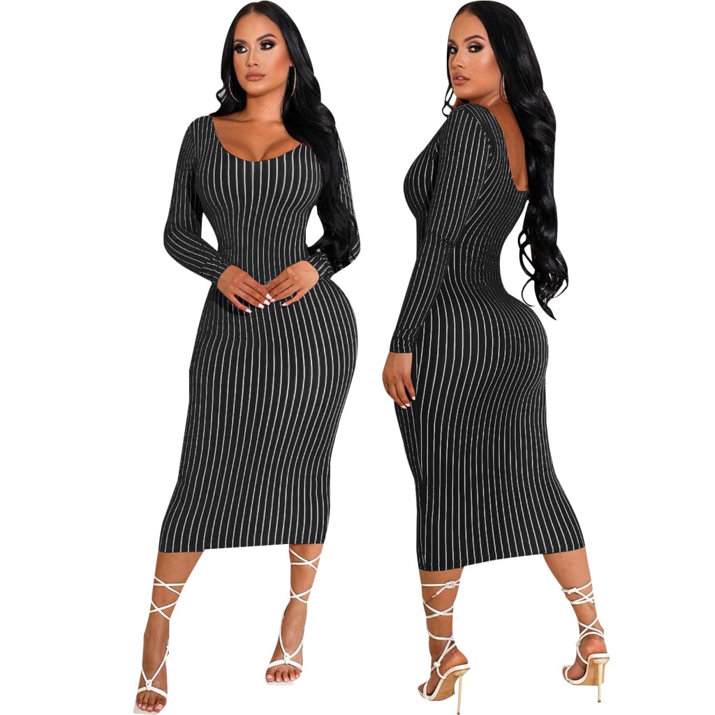 Sexy Stayfree Maxi Dress Fashion Striped Print Women's Midi Dresses