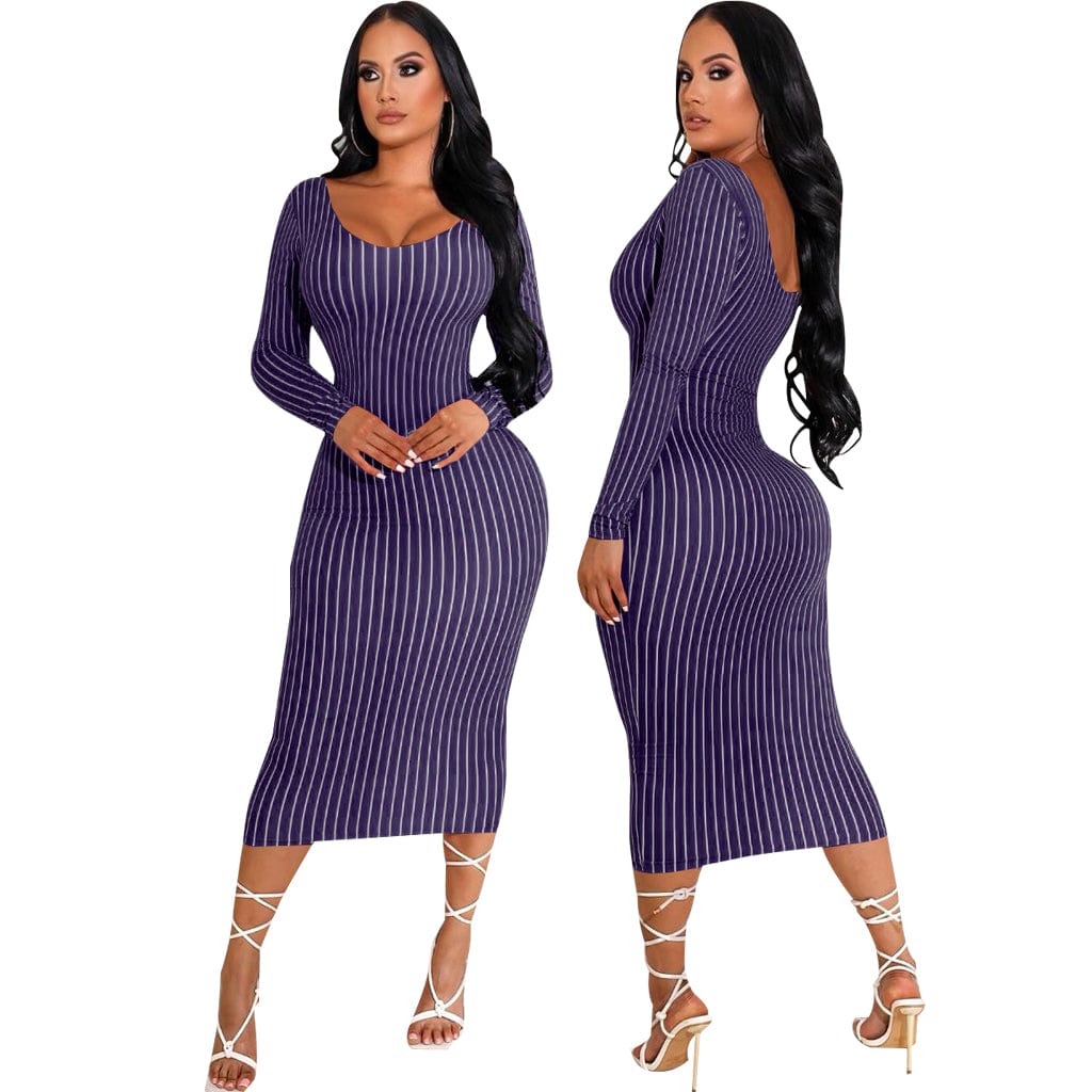 Sexy Stayfree Maxi Dress Fashion Striped Print Women's Midi Dresses