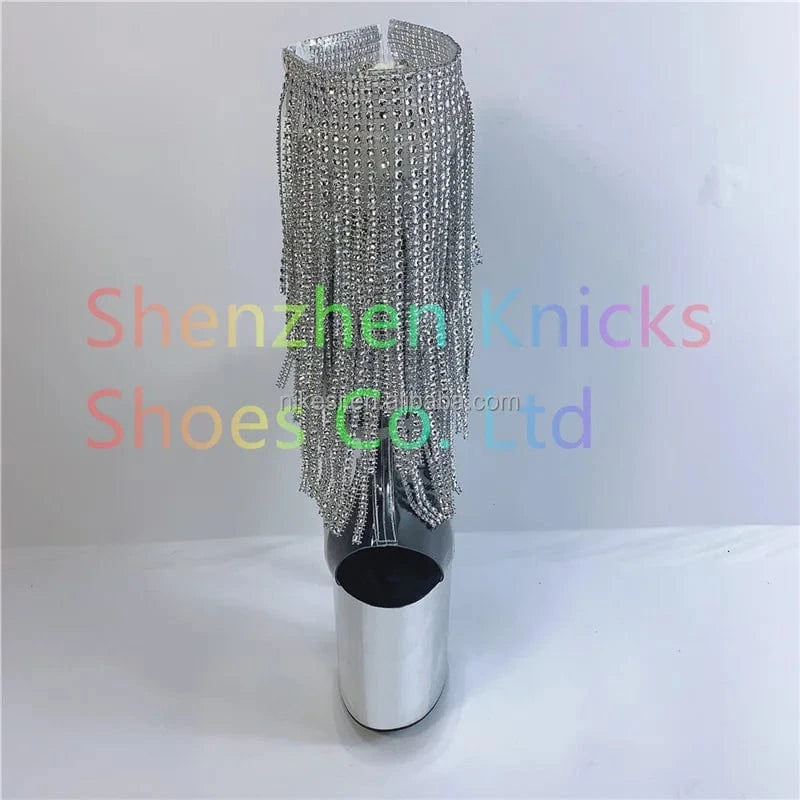 Sexy tassel round head low leg ankle boots 20cm super high heel waterproof platform pole dance shoes