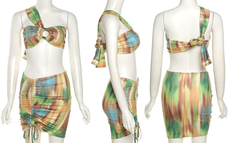 Sexy Two Piece Women Sets Strapless One Shoulder Sequined Crop Tops Skirt Set y2k Beach Holiday B1605