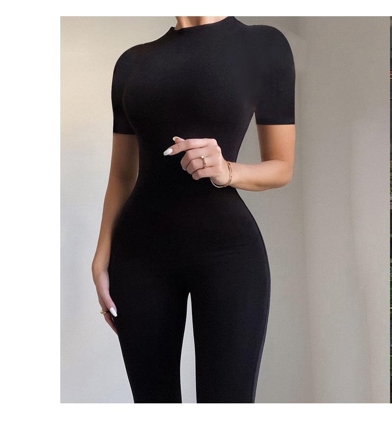 Sexy women playsuit Short Sleeve Solid Color Skinny Yoga Jumpsuit 2022 Women Clothes Summer Jumpsuit