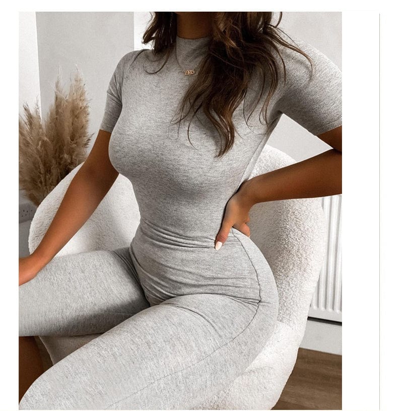 Sexy women playsuit Short Sleeve Solid Color Skinny Yoga Jumpsuit 2022 Women Clothes Summer Jumpsuit