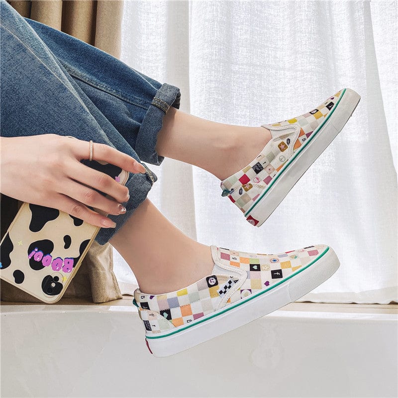 sh10604a Slip on sneakers printed canvas shoes classical flat sneaker for women