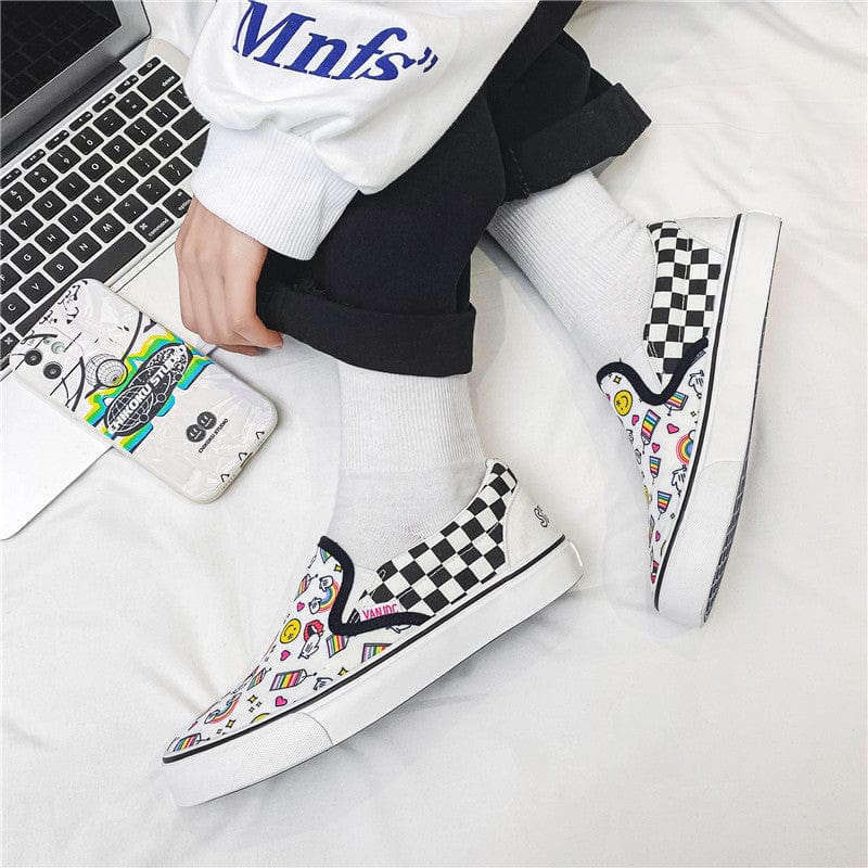 sh10604a Slip on sneakers printed canvas shoes classical flat sneaker for women