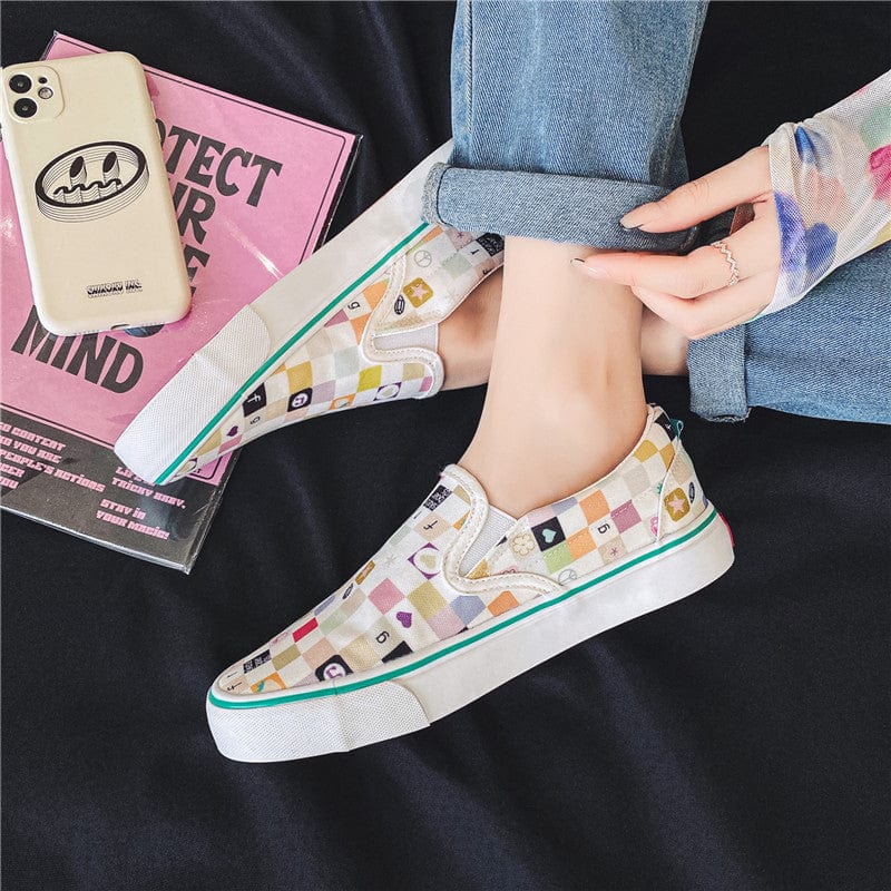 sh10604a Slip on sneakers printed canvas shoes classical flat sneaker for women