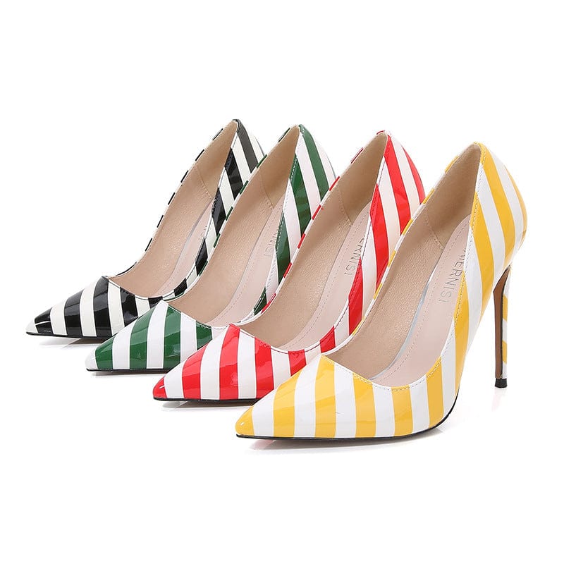 sh11013a Black White Stripes Pointed Toe Slip On 12cm High Heel Woman Pumps Shoes 2022