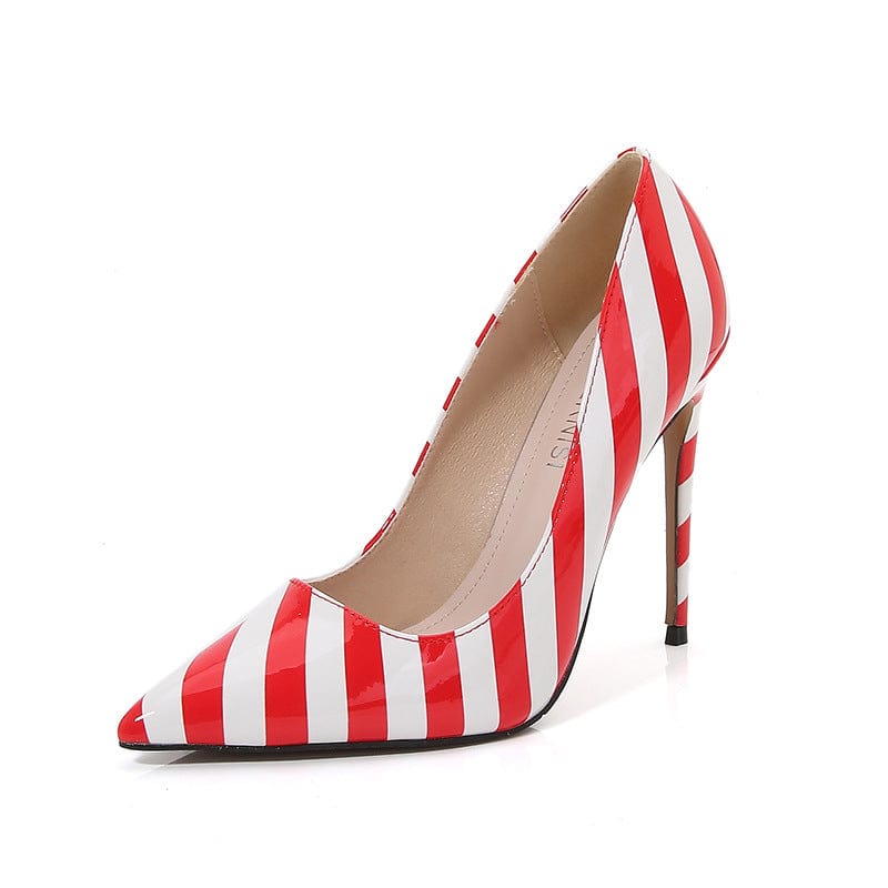 sh11013a Black White Stripes Pointed Toe Slip On 12cm High Heel Woman Pumps Shoes 2022